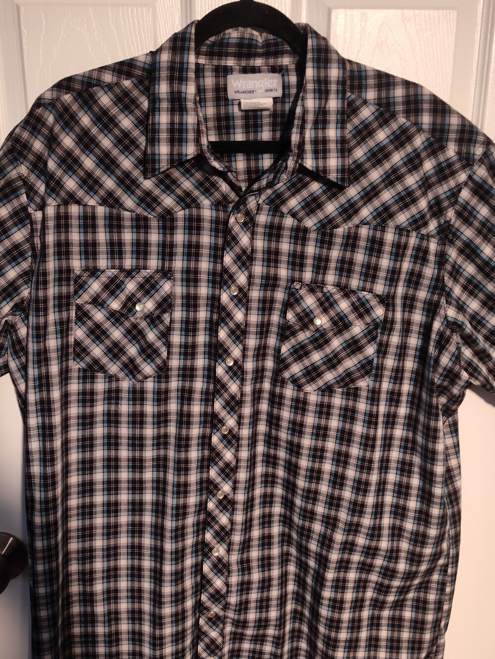 Wrangler Black, White & Blue Plaid Short-Sleeve Western Shirt